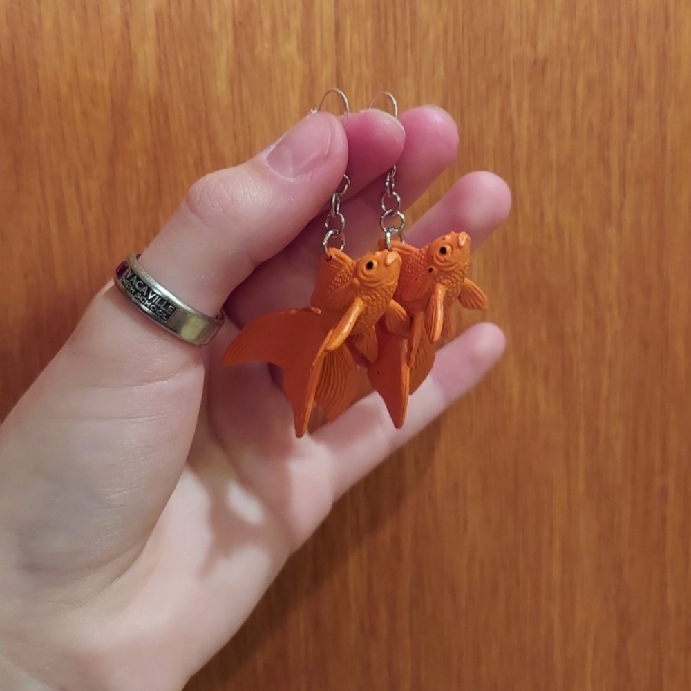 Handmade goldfish earrings